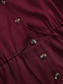 Elenzga Plus Size Chic Commuter Jumpsuit, Lapel Collar Button Down Drawstring Waist Loose Wide Leg Jumpsuit - Burgundy - View 4