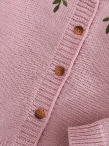 SHEIN 女童針織刺繡拼色立領休閒秋季開襟衫 - 藕粉色 - 查看 6
