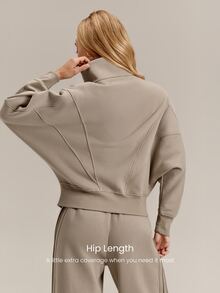 GLOWMODE Everyday Fleece Warmth Whisperer 柔軟保暖輕量夾克，前後縫線設計、口袋、蝙蝠袖、高領、全開襟拉鍊，休閒款 - 卡其色 - 查看 3