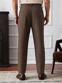Core Aspect Men's Solid Color Casual Commute Suit Pants With Pockets - Brown - View 2