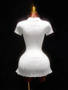 Amplova 女款性感A字洋裝，翻領設計，附口袋，優雅前衛風格，適合秋冬穿著 - 白色 - 查看 6