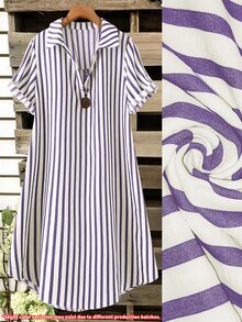SHEIN Tall CURVE 大尺碼女款法式休閒夏季短袖V領長版洋裝 - 紫色 - 查看 7