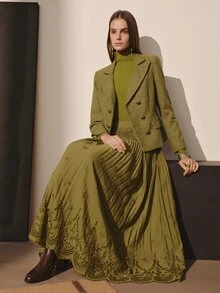 MOTF PREMIUM WOMEN'S FLORAL EMBROIDERED PATTERN CASUAL VERSATILE DAILY WEAR SKIRT - Olive Green - View 3