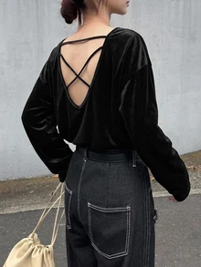 FRIFUL Women's Solid Color Casual Versatile Daily Long Sleeve Sweatshirt - Black - View 5