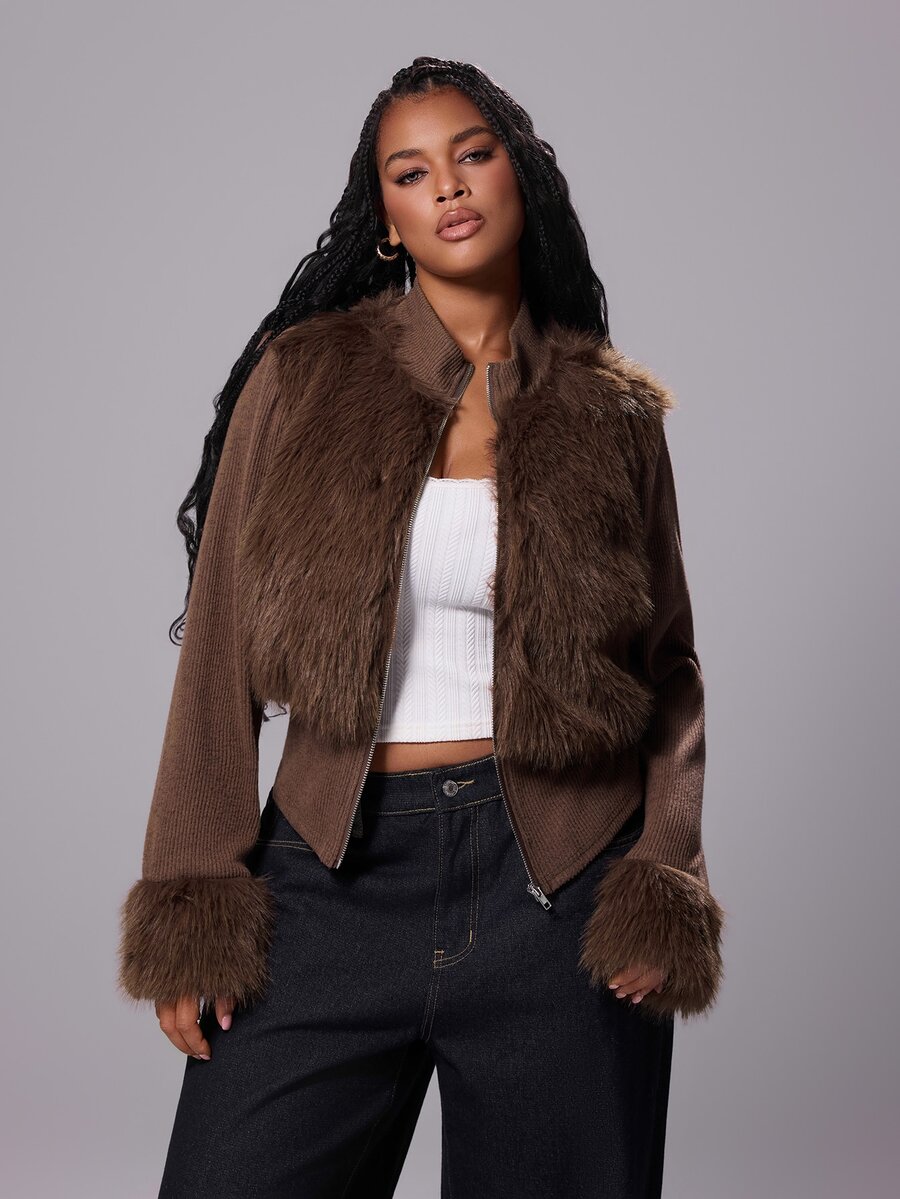 Rustia Plus Size Women's Solid Color Casual Versatile Daily Long Sleeve Jacket - Brown - View 1
