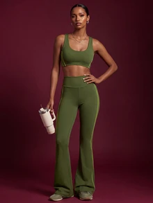 Zivah Women's Colorblock Top And Leggings Casual Daily Sports Outfit - Green - View 9