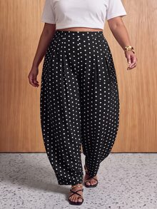 Zivah Plus Size Street Polka Dot Print Pocket Pants For Commute And Vacation - Black - View 8