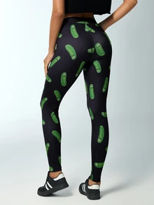 Rick and Morty X SHEIN Women's All-Over Print Casual Daily Wear Tight Leggings - Black - View 2