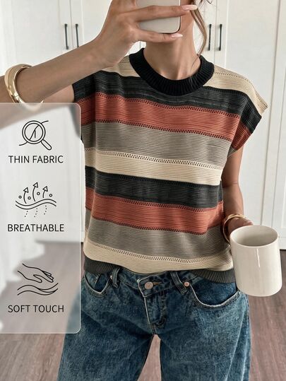 Siren Gaze Women's Striped Colorblock Casual Daily Knit Top