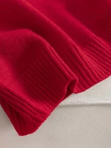 Auvina Plus Size Women's Autumn/Winter Crew Neck Long Sleeve Casual Pullover Sweater - Red - View 7