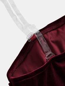 Girlism Tween Girl Tween Girls Burgundy Velvet Simple Comfortable Layered Ruffle Hem Strapless Puff Dress - Burgundy - View 4