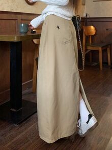 DAZY Women's Washed Slim Straight Denim Skirt - Khaki - View 1