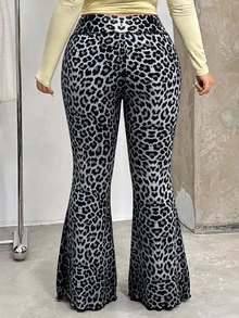 Muchica Plus Size Leopard Print Flared Jeans, Autumn/Winter - Dark Grey - View 2