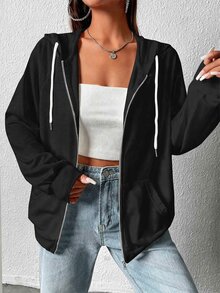 Solflare Autumn/Winter Casual Plus Size Women's Zip-Up Sweatshirt With Drawstring - Multicolor - View 5