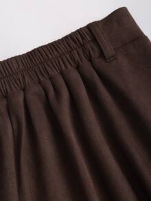 Sweetra Tall Autumn/Winter Women's Coffee Brown Suede Single-Breasted Design High-Waist Skirt - Coffee Brown - View 5
