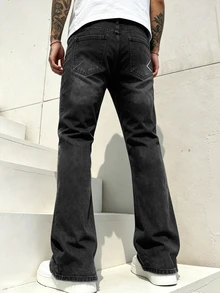 Manfinity EMRG Men's Casual Daily Travel Washed Denim Jeans With Pockets - Dark Grey - View 2