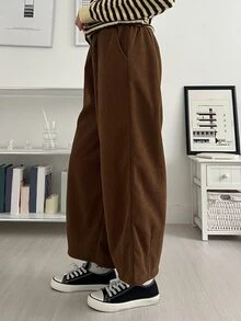 DAZY 女款商務休閒保暖內裡彎腿口袋長褲 - 棕色 - 查看 5