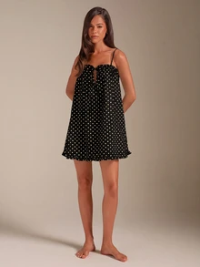 Athîral Women's Casual Spaghetti Strap A-Line Loose Flared Sleepwear Dress, Cute Home Dress - Black - View 3