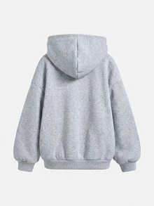 SHEIN Girlism 青少年女孩灰色休閒連帽衛衣，秋冬款，附口袋，十字設計，百搭長袖套頭衫，英文標語灰色 - 灰色 - 查看 2