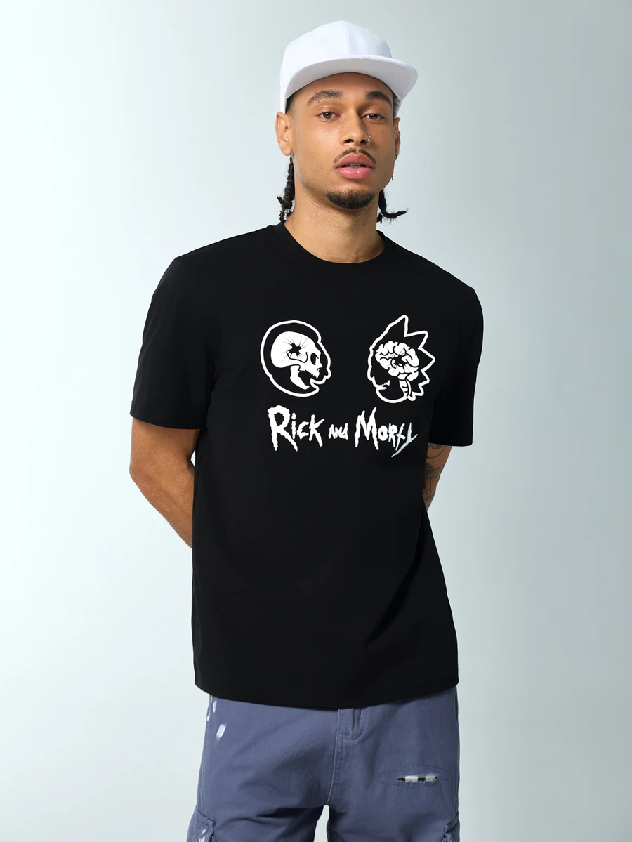 Rick and Morty X SHEIN 男士圓領短袖休閒T恤 - 黑色 - 查看 1