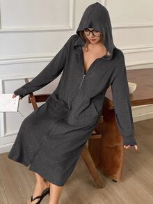 Livesso Women's Solid Color Casual Daily Home Long Sleeve Robe - Dark Grey - View 5