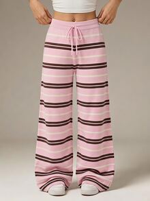 SHEIN Tall Casual Navy Striped Sweater And Pants Set For Tall Women - Pink - View 6