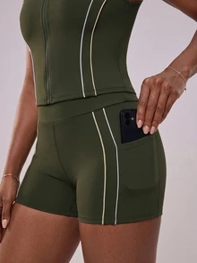 Zivah Women's Colorblock Top And Shorts Casual Daily Sports Outfit - Green - View 5