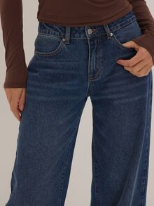 MUSEYN Blue Wash Denim Wide Leg Turn Up Hem Jeans Versatile Everyday Casual New Season Fall - Blue - View 5