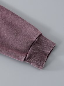 SHEIN 青少年男孩純色落肩長袖拉鍊休閒運動衫 - 酒紅色 - 查看 7