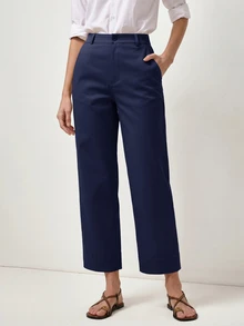 Briarwyn 女款純色斜口袋休閒日常春秋/夏季長褲，適合穿著，夏季女裝，度假 - 藏蓝色 - 查看 6