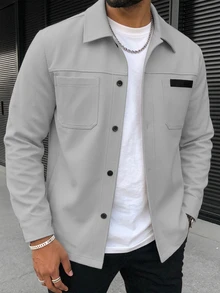 Manfinity Homme Men's Solid Color Casual Outdoor Slim Fit Jacket - Light Grey - View 1