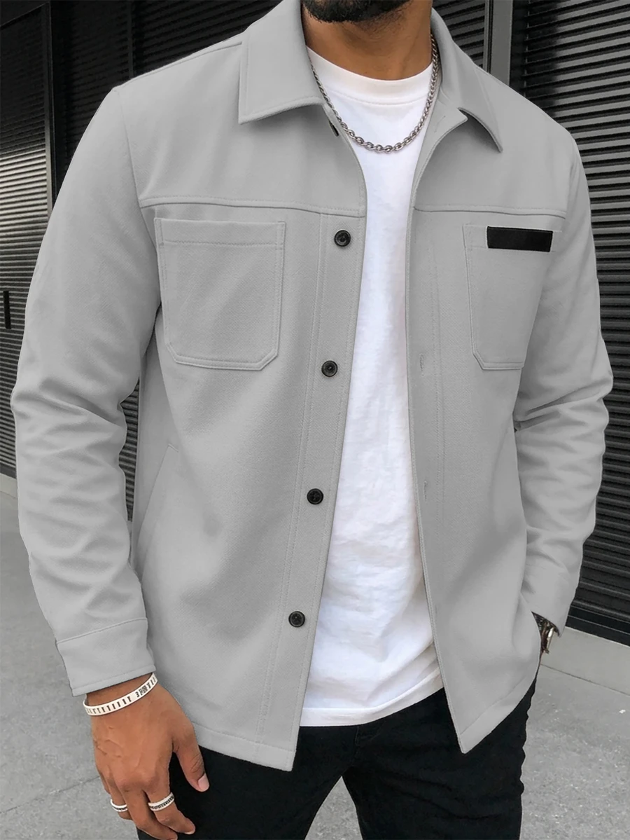 Manfinity Homme Men's Solid Color Casual Outdoor Slim Fit Jacket - Light Grey - View 1
