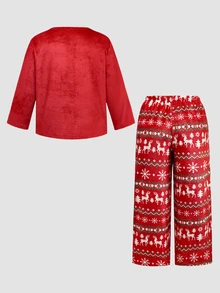 Chillnights Young Casual Christmas Print Crew Neck Pullover Plus Size Pajama Set - Multicolor - View 2