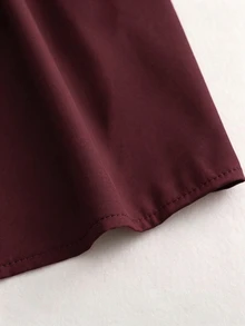 SHEIN 波希米亞復古休閒外出圓領花卉圖案襯衫 - 酒紅色 - 查看 7