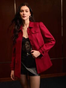 MOTF PREMIUM WOMEN'S RED BLAZER JACKET, ELEGANT STYLE, AUTUMN/WINTER - Red - View 3