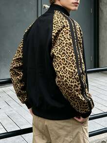 Manfinity Dauomo Men's Leopard Print Patchwork Casual Daily Long Sleeve Jacket - Black - View 2