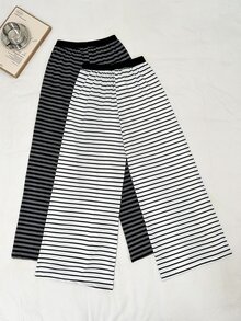 Napfluff 2PCS Women Sleep Bottoms - Black and White - View 5