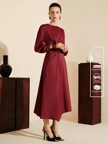Arave Elegant Fashion French Vintage Commuter Sample Dress, Sophisticated Design, Versatile Mid-Length Dress For Women - Burgundy - View 6
