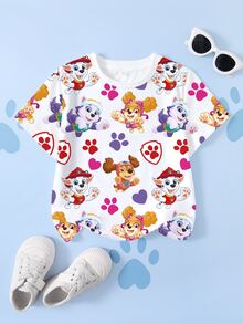 SHEIN | PAW Patrol 女童卡通印花短袖時尚T恤 - 白色 - 查看 1