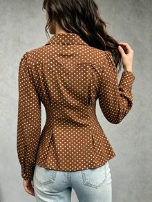 SHEIN PariChic Women's Polka Dot Casual Versatile Daily Wear Blouse - Brown - View 2
