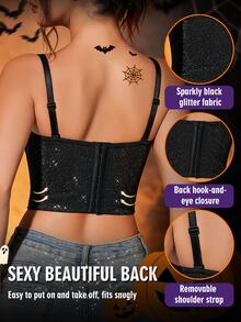 SHEIN Halloween Outerwear Lingerie Underwire Bra With Detachable Straps Comfortable Push-Up 1pc - Black - View 2