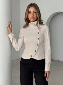 Siren Gaze Women's Solid Color Casual Versatile Commute Travel Blazer - Apricot - View 7