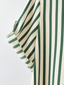 SHEIN Tall CURVE 大尺碼女款法式休閒夏季短袖V領長版洋裝 - 墨綠色 - 查看 3