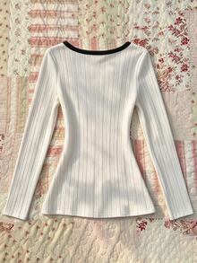 IslaSuriya Autumn French Style 2 In 1 Lace Trim Square Neck T-Shirt - White - View 2