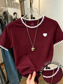 EMERY ROSE 大尺碼女款刺繡飾邊短袖休閒T恤 - 彩色 - 查看 1
