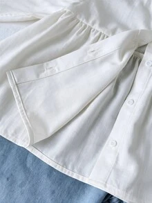 SHEIN 少女純色長袖單排扣休閒襯衫 - 白色 - 查看 3