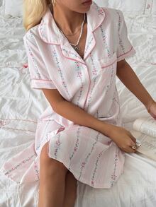 CottageSlumber Women's Romantic Ditsy Floral Short Sleeve Lapel Nightgown - Multicolor - View 8