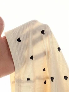 SHEIN Baby Girl Heart Print Round Neck Gigot Sleeve Casual Top - Khaki - View 7