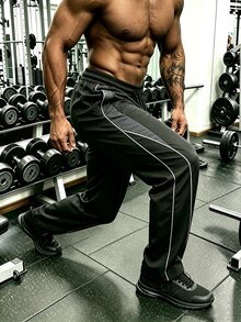 GymBeat Men's Letter Print Drawstring Waist Pocket Sports Long Pants - Black - View 6