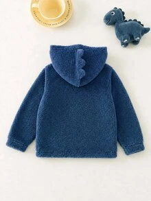 SHEIN 兒童男孩絨布舒適恐龍貼布繡秋冬衛衣 - 霧霾藍 - 查看 2